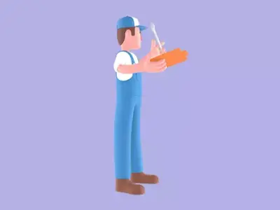 Stylized 3D Male Mechanic Character - Worker with Clipboard 3D model