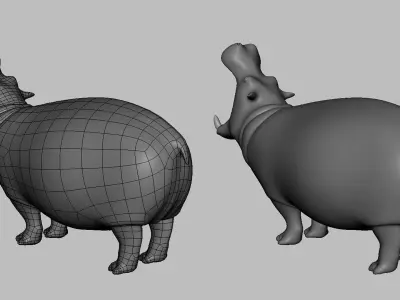 Hippopotamus Basemesh Low-poly 3D model