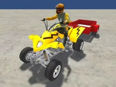 LowPolyQuadBikeWithTrailerandRider-4 atv racing game Low-poly 3D model
