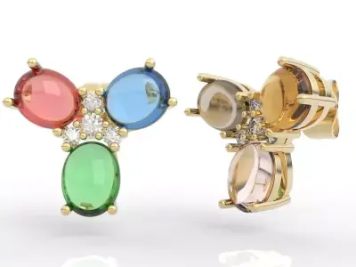 Colorful Gemstone Stud Earrings 3D print model