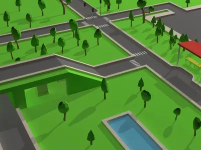 Isometric roads Low-poly 3D model
