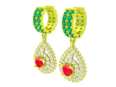 Luxury Hoop Drop Earrings with Pear Shape Gemstone Design 5920 3D print model