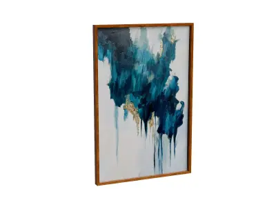 Turquoise Glimmer Abstract Hand Painted Floating Framed Wall Art Low-poly 3D model