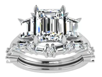 Emerald Diamond Ring With Band 4371 3D print model