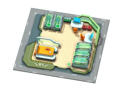 isometrical recreation room barrack hospital 1 Low-poly 3D model