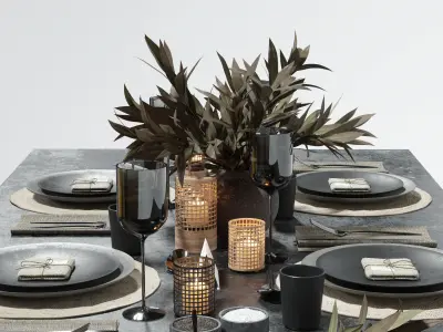 Table setting in dark colors 3D model