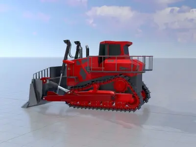 Hydraulic bulldozer tracked construction site vehicle red Low-poly 3D model