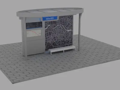Bus Stop With Lights Low-poly 3D model