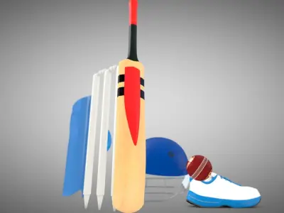 Cricket bat and helmet Low-poly 3D model