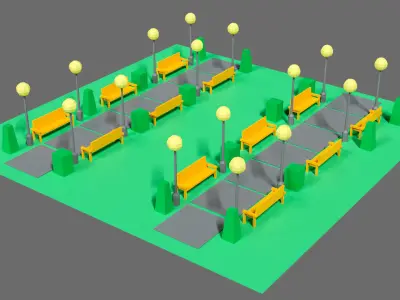 Props for the city Low-poly 3D model