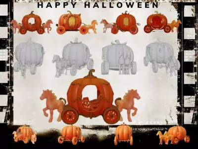 3D Printable Halloween Pumpkin-Themed Magical Carriage Design  3D print model
