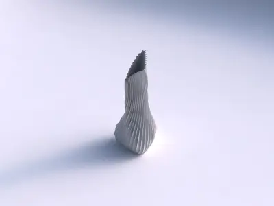 Vase twist puffy tappered triangle with wavy extruded lines 4 3D print model