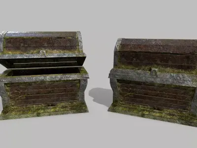 Chest old wooden box Low-poly 3D model