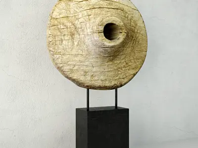 Antique Mexican Primitive Solid Wood Wagon Wheel 3D model