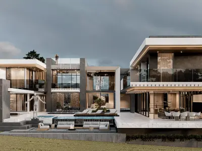 Exterior modern luxury home  scene 3D model