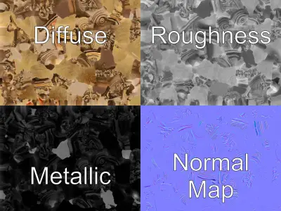 Antique Castle Basin Carved Decor model pack Low-poly 3D model