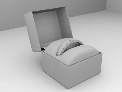 Silver Ring with Diamond and Velvet Box 3D model