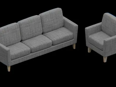 Furniture-set sofa and chair Low-poly 3D model
