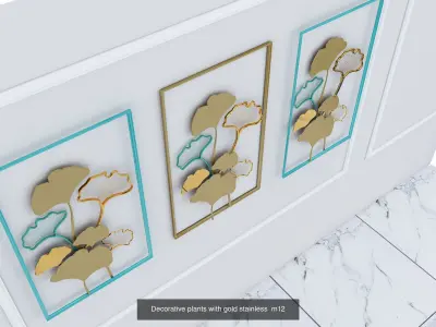 Decorative Metal stainless plants with gold G2 3D Model Collection