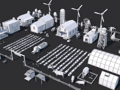 Low Poly Farm House and Animals Pack Low-poly 3D model