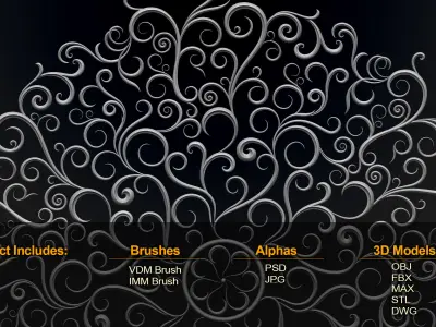 407 Floral Ornament Brushes 4K Alphas and 3D Models- VOL 02 3D model