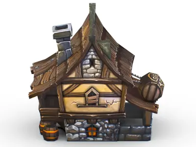 Cartoon Old Bandit Hotel Tovern House Building Low-poly 3D model