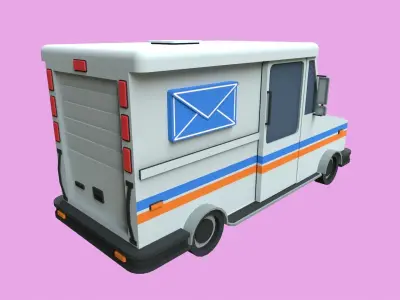 Lowpoly Mail Truck Low-poly 3D model