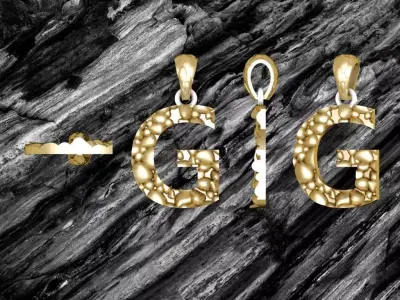 G LETTER Alphabet ROCKS PENDANT 3D print model 3D print model