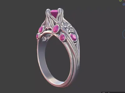 MULTI GEMSTONE FLORAL ENGAGEMENT RING 3D print model