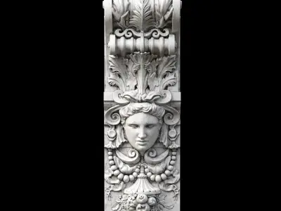Corbel ornate marble column with face 3D model