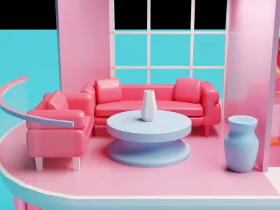 Barbie Dream House - 3D House Model with furnitures Low-poly 3D model