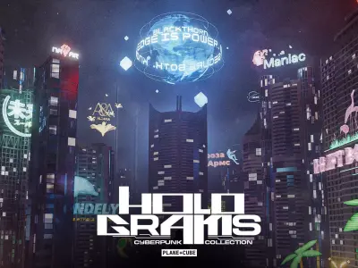 Cyberpunk Advertisement set over 70 Signs Billboards Holograms Low-poly 3D model