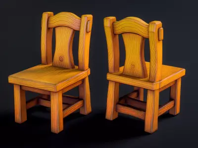 Stylized Wooden Chair 02 Low-poly 3D model