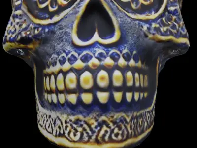 Ornate ceramic sugar skull Low-poly 3D model