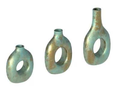 Turquoise and Gold Decor Vase Set 3D model