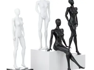 Two black and two white female mannequins in different poses 99 3D model