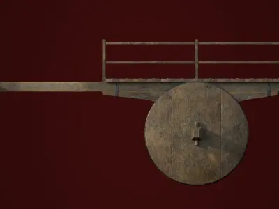 Big and Old Wood Ox Cart Low-poly 3D model