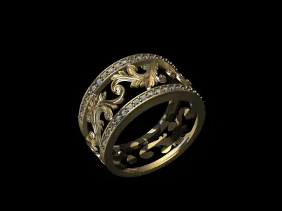 Model of wedding ring with royal carved rococo carving 3D print  3D print model
