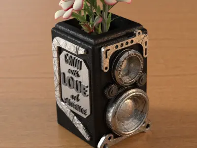 RETRO CAMERA FLOWERPOT 3D print model