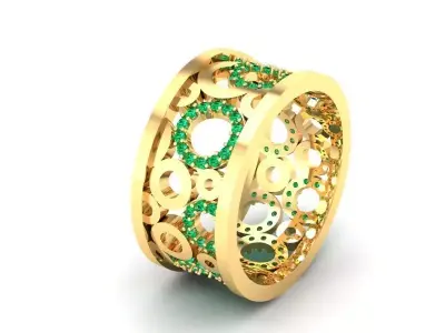 Luxury Openwork Multi Gemstone Wide Band Ring 547 3D print model
