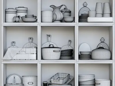Set-161 kitchen utensils on shelf 3D model