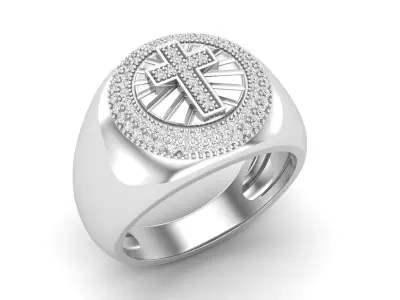 AV 483 Mens Round Diamond Circle Cross Ring 3D print model