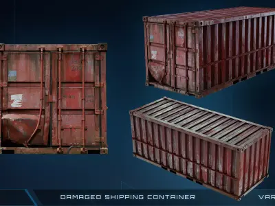 Damaged Shipping Container Game ready PBR - Unreal Shader Low-poly 3D model