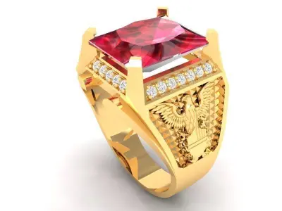 Luxury Gold Men Ring with Square Gemstone 400 3D print model