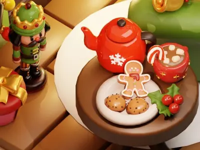 Interior Christmas and New year Living Room Item Pack Low-poly 3D model