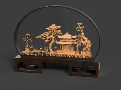Chinese carved cork display stand  Low-poly 3D model