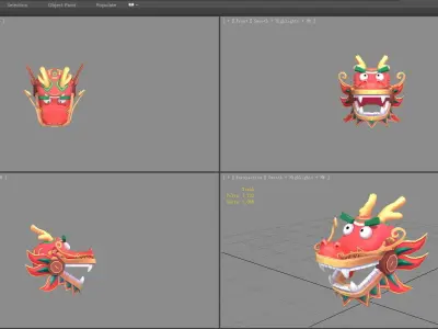 Cartoon dragon dance head set Low-poly 3D model