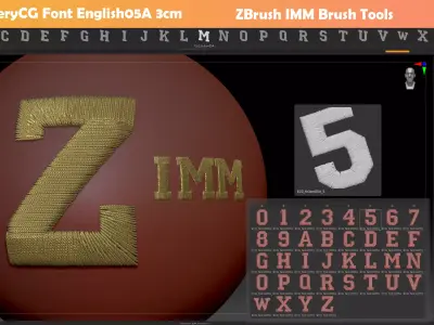 EmbroideryCG Font English05A Zbrush IMM Brush 3D model