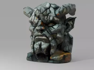 Demonic Stone Statue Pack 4 Cracked Ancient Idol Props PBR Low-poly 3D model