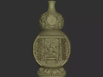 Miniature Guan Yu Shrine Inside Gourd 3D print model